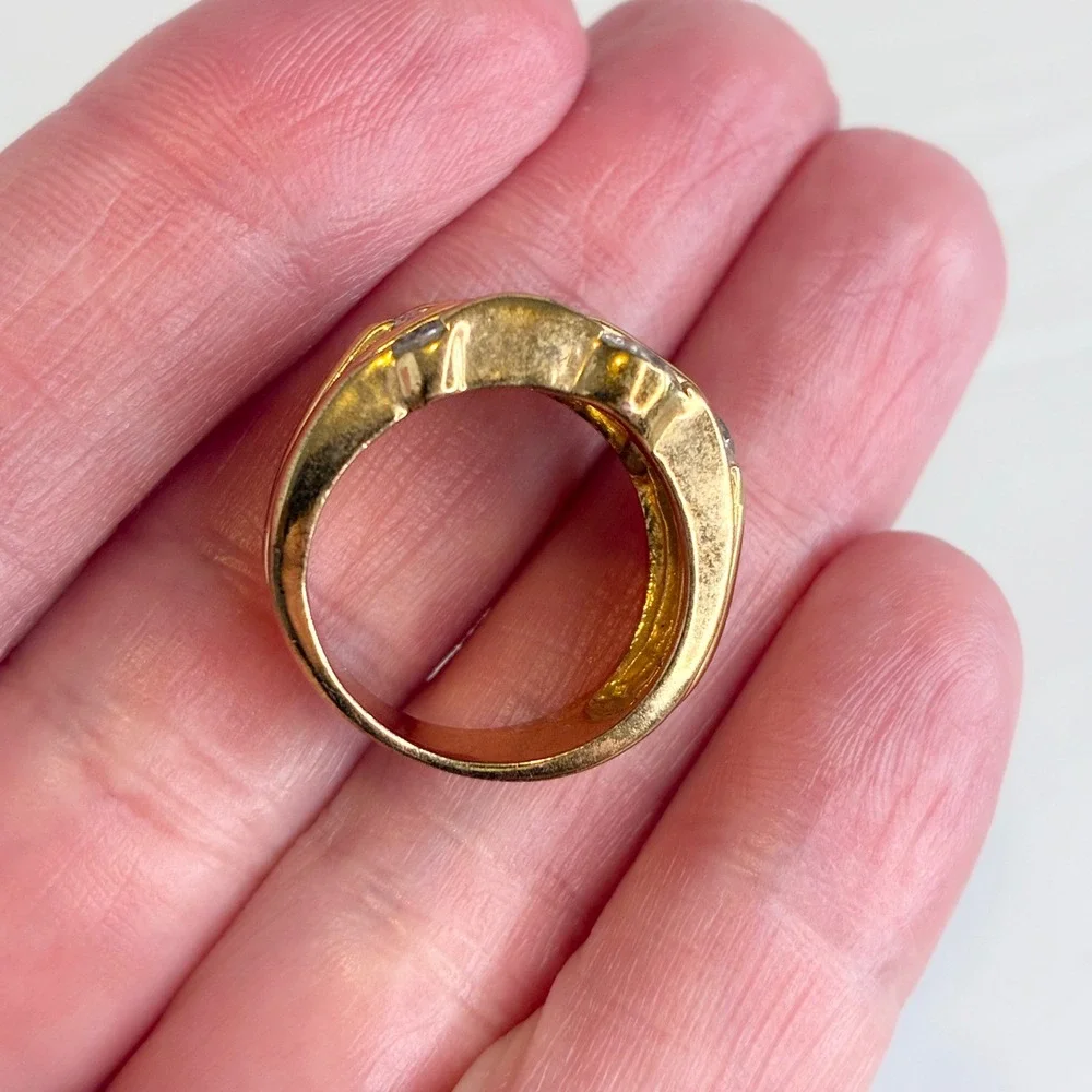 Vintage Ring Gold Tone Chunky Clear Stone Statement Multi Row Tiered Size 6.5